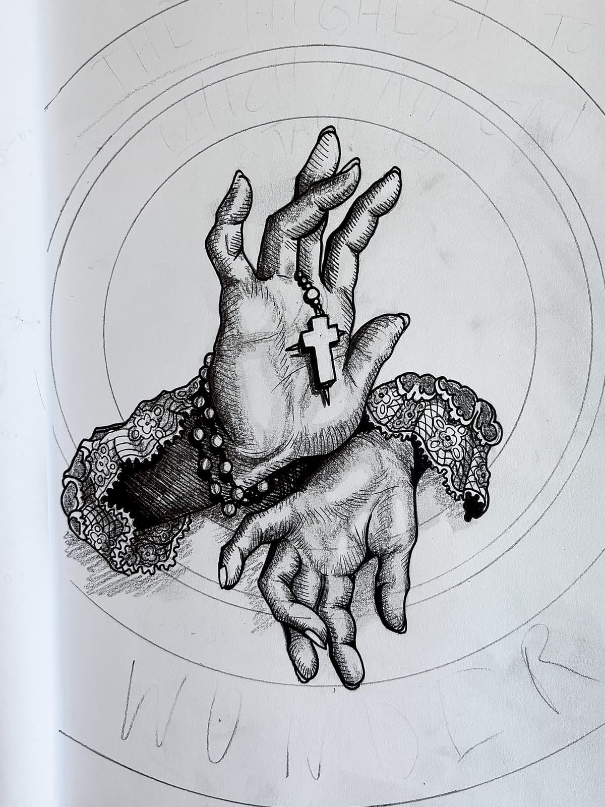 Hands, ink and graphite on paper